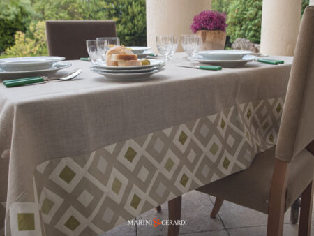 Tovaglia Lino Di Lino Applicazione Bordo Rombi Deco