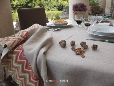 Tovaglie Da Tavola Di Lino Ecru Bordo Rosso Verde Zig Zag