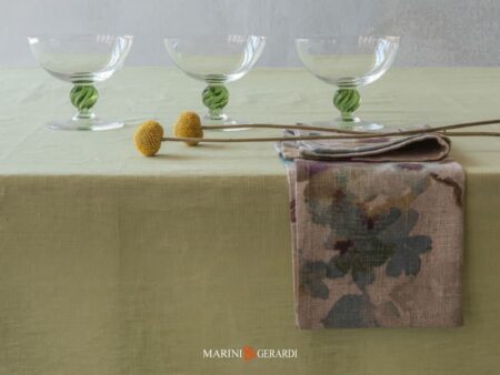 Dolce Vita Tovaglia Antimacchia Lino Verde Tovaglioli Fiori