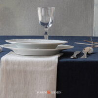 Home Tovaglie Eleganti Moderne Blu Tovaglioli In Lino Bianchi