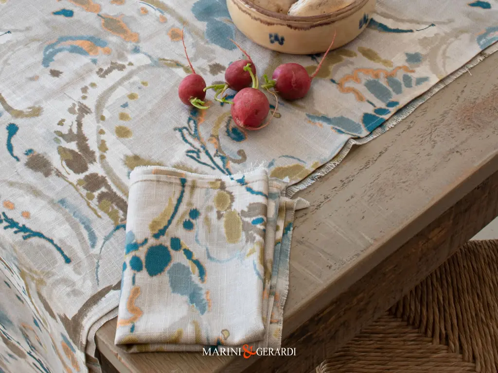 Runner Tavolo Shabby In Lino A Fiori Con Tovaglioli