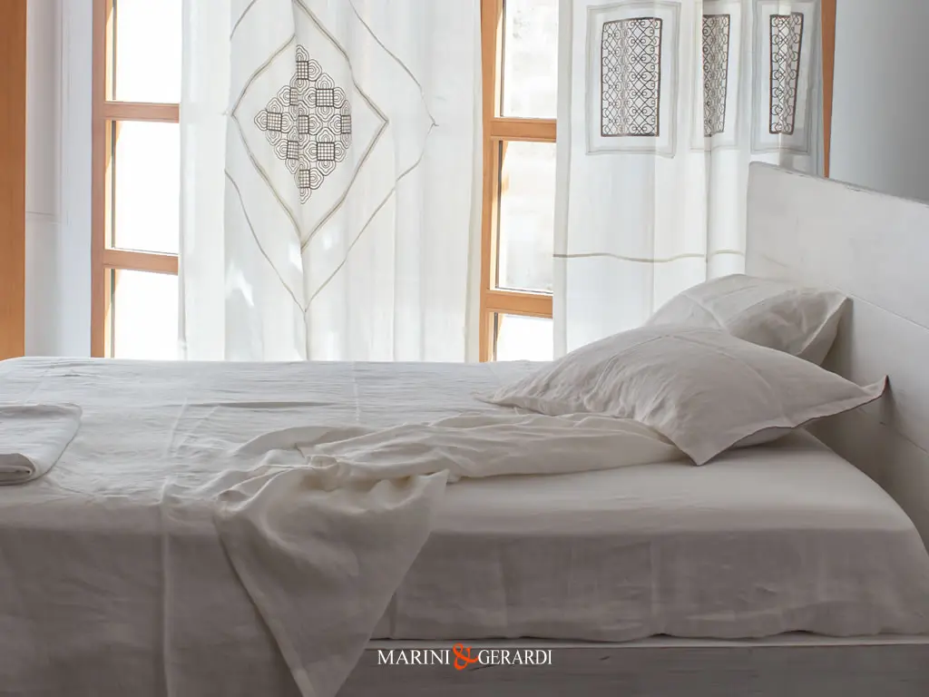 Set Lenzuola Letto Tende In Lino Acaya Bianco