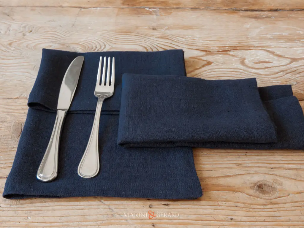 Set Tovaglioli Lino Blu Denim Tela Cruda