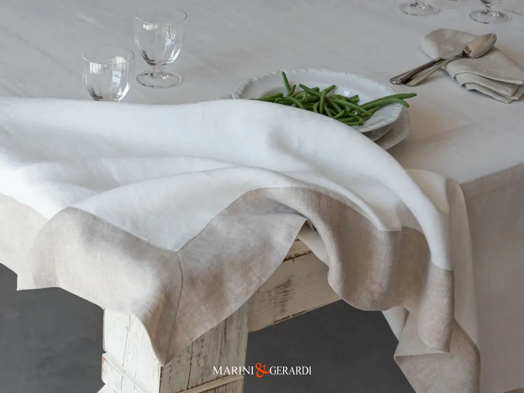 Tessuto Per Tovaglie Tovaglioli Eleganti In Lino Bianco Ottico / Giunco