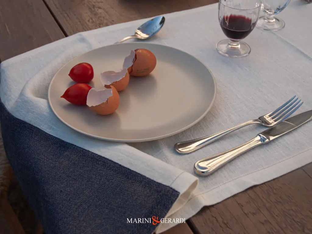 Tovaglia Runner Bianca Blu Jeans In Lino