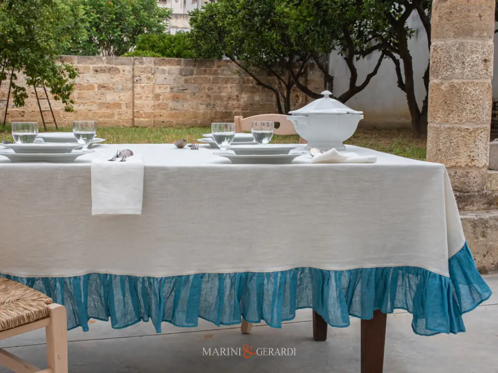 Tovaglia Shabby Chic Provenzale Con Balza Turchese Parigi