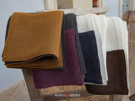 Runner Tavola Lino Bianco Bordo Senape Violacciocca Jeans Cioccolato