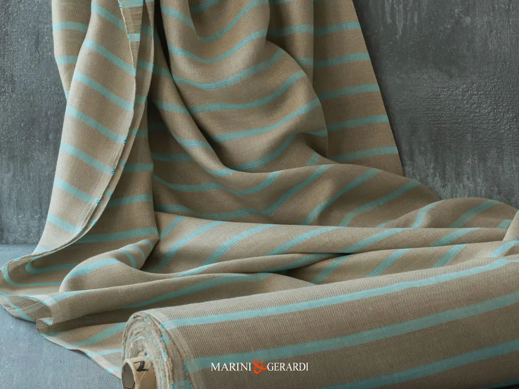 Tessuti Di Lino Arredo Casa A Righe Turchese FF342 H. 335 cm