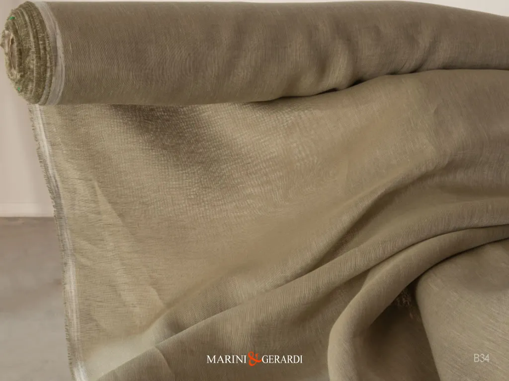 Tessuto Lino Filtrante Salento Liscio Verde Paglia B34