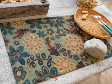 Tovagliette Americane Design Fiori Verde Giallo Tavola Colazione