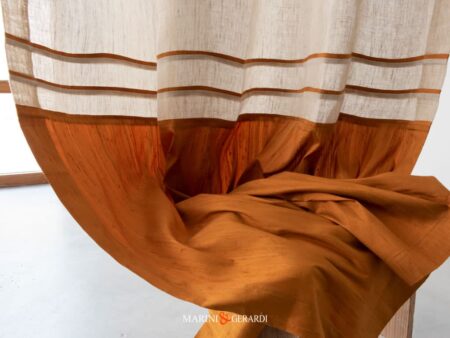 Penelope Tende Moderne Camere Ragazzi In Lino Inserti Seta Shantung Arancio