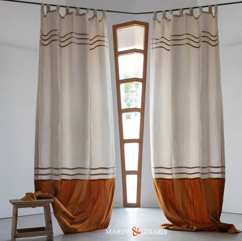 Penelope Tende Soggiorno Moderne In Lino Balsa Inserti Seta Arancio