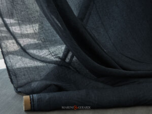 Tessuto Per Tende Interni in Lino Stropicciato Blu Notte C08