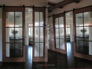 Porta Scorrevole Legno Massello Vetro Martellato Antichizzato