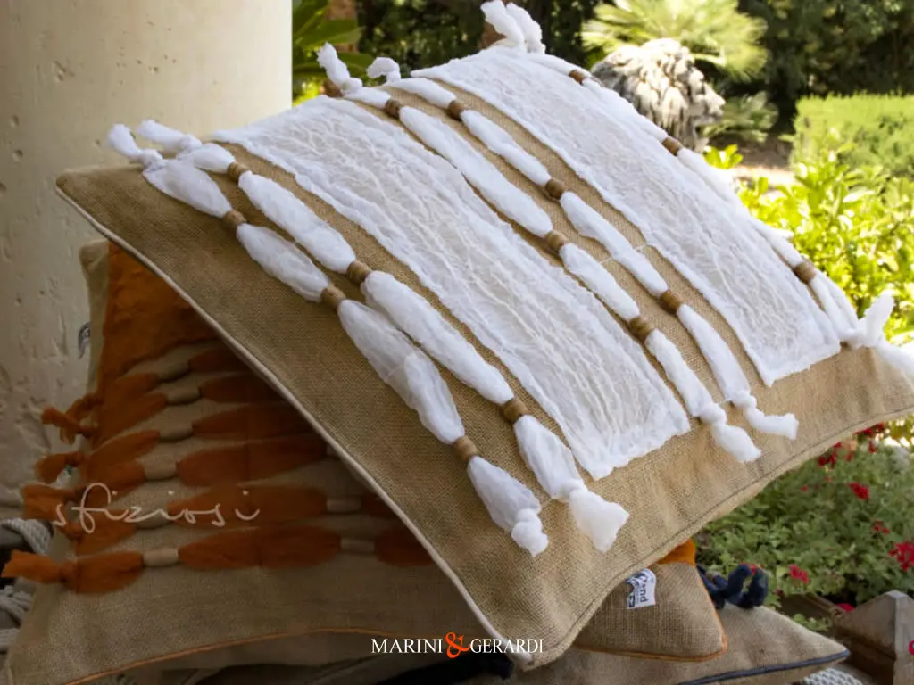 Cuscini Juta Organza Stropicciata Arancio Bianco