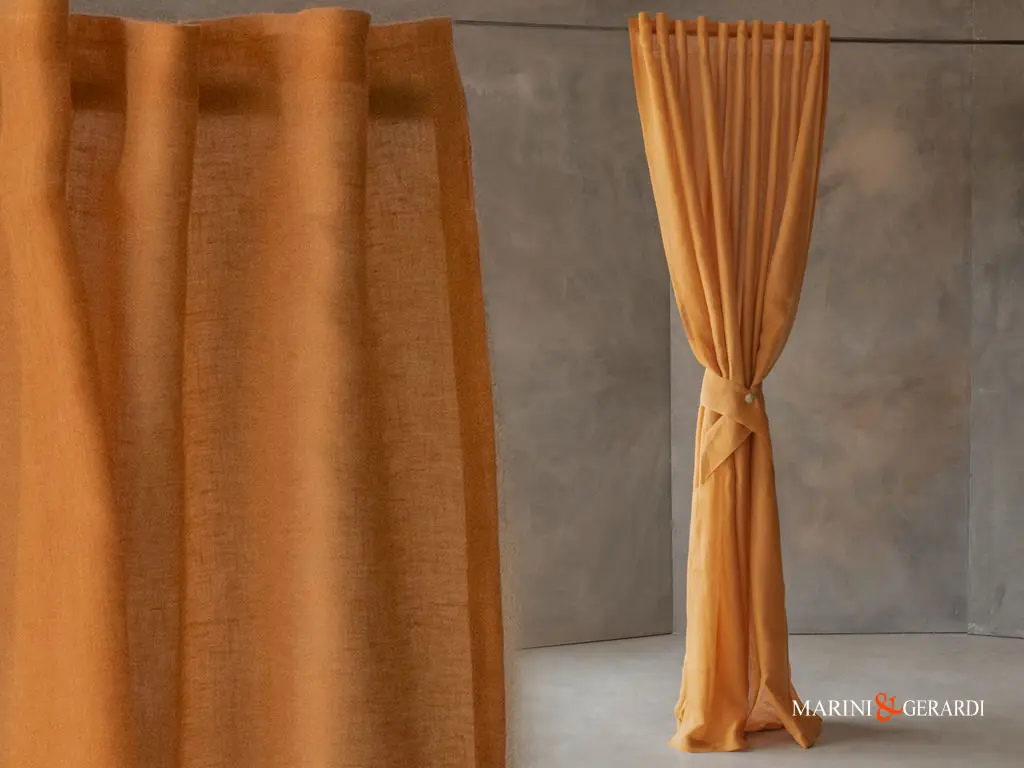 tenda soggiorno in lino arancio moderna elegante