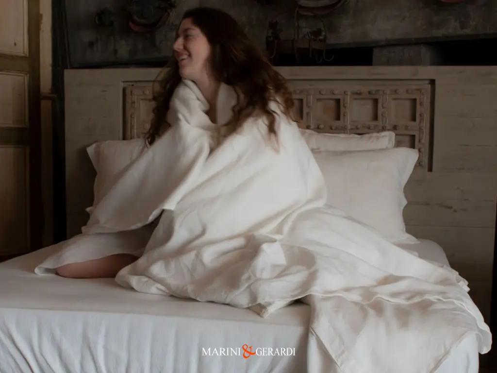 Biancheria Letto Lenzuola Lino Lavato Bianco Stonewashed