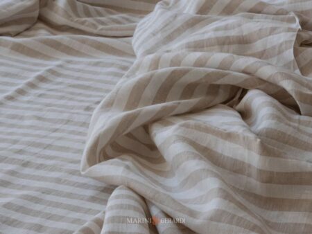 Biancheria Letto Lino Rigato Stretto Colore Cappuccino Sahara