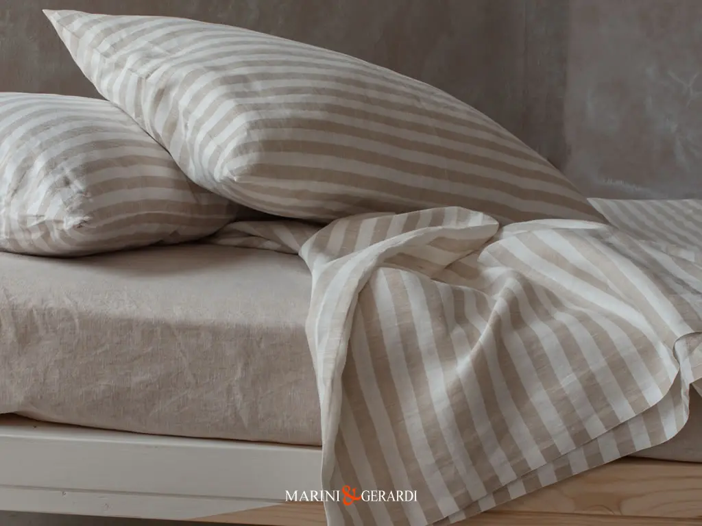 Biancheria Lettoin Lino Federe Cuscini Righe Lenzuola Matrimoniale Sahara