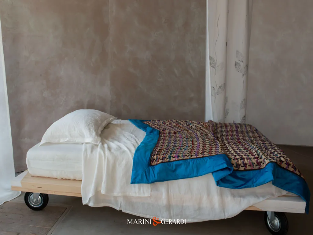 Coperta Letto Elegante In Seta Bordo Turchese Shantung