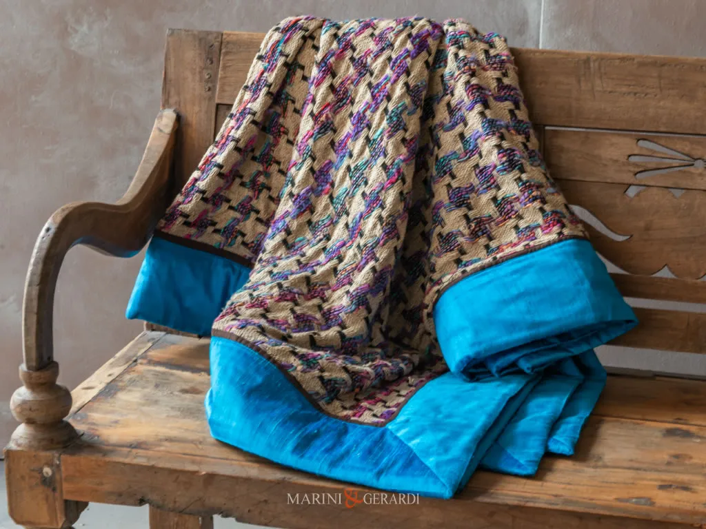 Coperta Letto In Seta Bordo Turchese Shantung