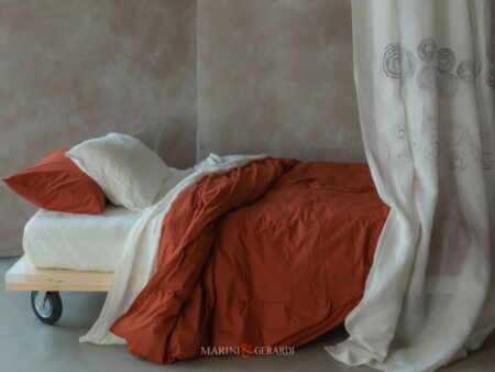Copripiumino Matrimoniale Cotone Rosso Mattone Con Federe Guanciali