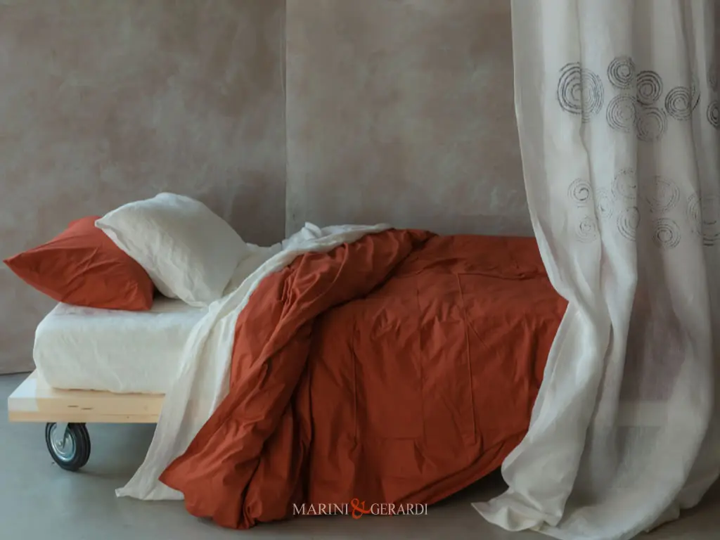 Copripiumino Matrimoniale Cotone Rosso Mattone Con Federe Guanciali