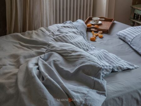 copripiumino matrimoniale in lino a righe lenzuola cenere vienna