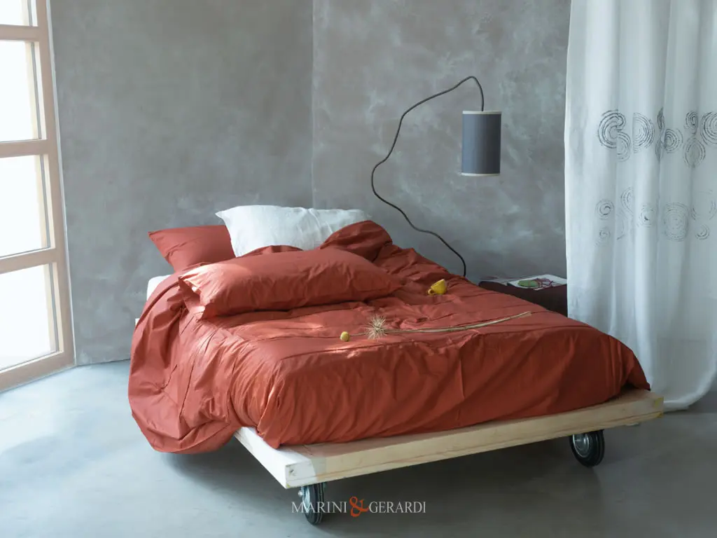 Copripiumino Singolo Cotone Con Patella Rosso Mattone Con Federe Guanciali