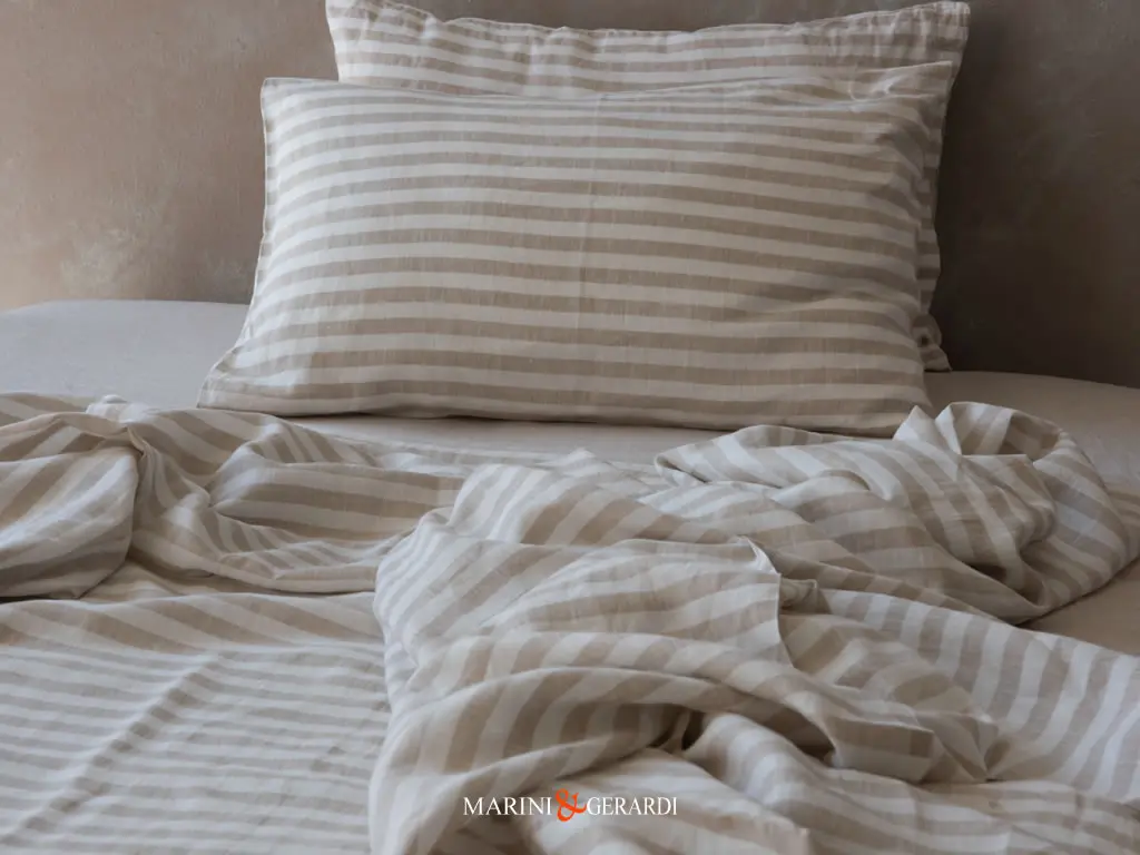 Federe Cuscini Letto In Lino Lenzuola Matrimoniale Cappuccino Sahara