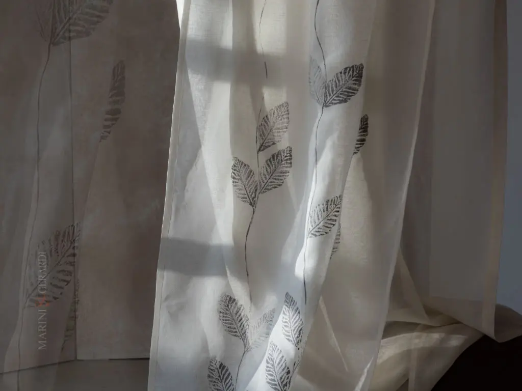 Tenda Interni Doppio Telo Design Foglie Minerva In Lino .bianco