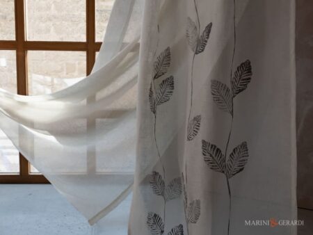 Tenda Interni Doppio Telo Minerva In Lino .bianco Trasparente Design Foglie