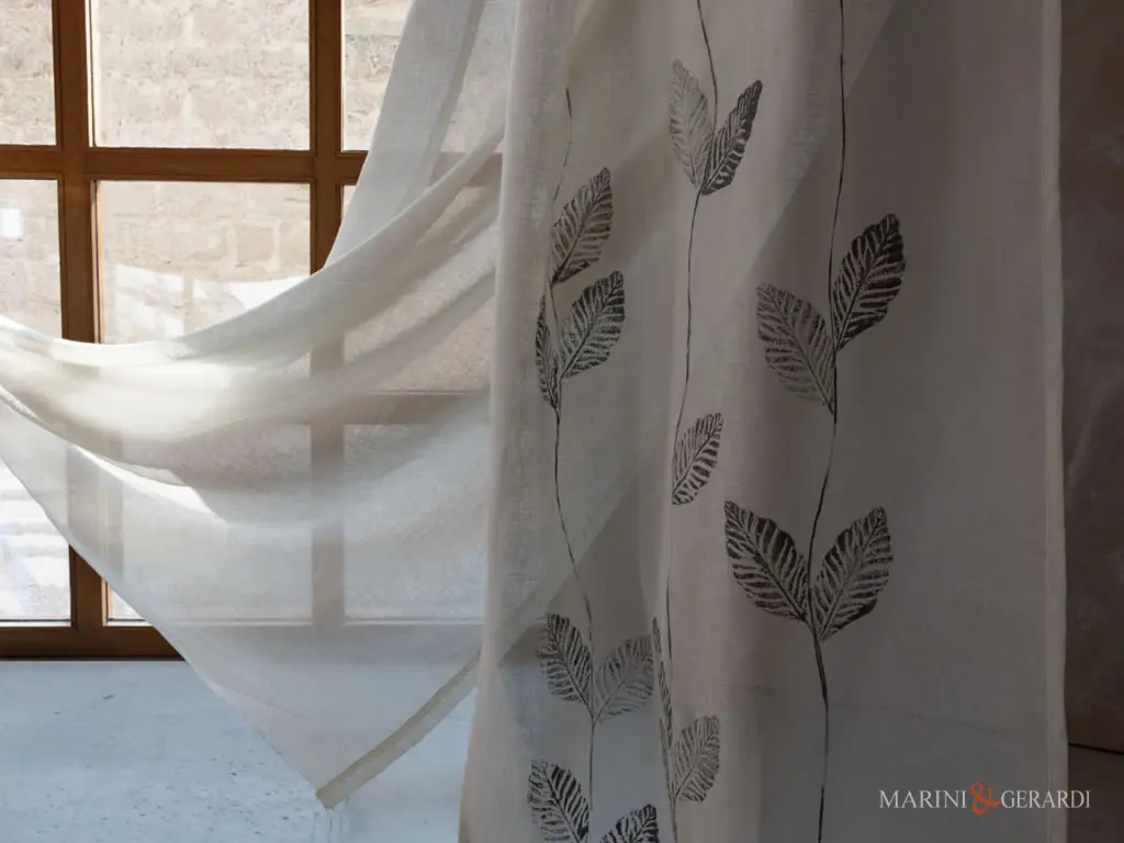 Tenda Interni Doppio Telo Minerva In Lino .bianco Trasparente Design Foglie
