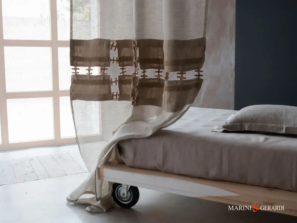 Tenda Lino Canapone Con Applicazione Centrale Shabby Juta Corda