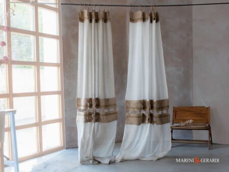 Tenda Lino Canapone Con Applicazioni Mantovana Shabby Juta Corda
