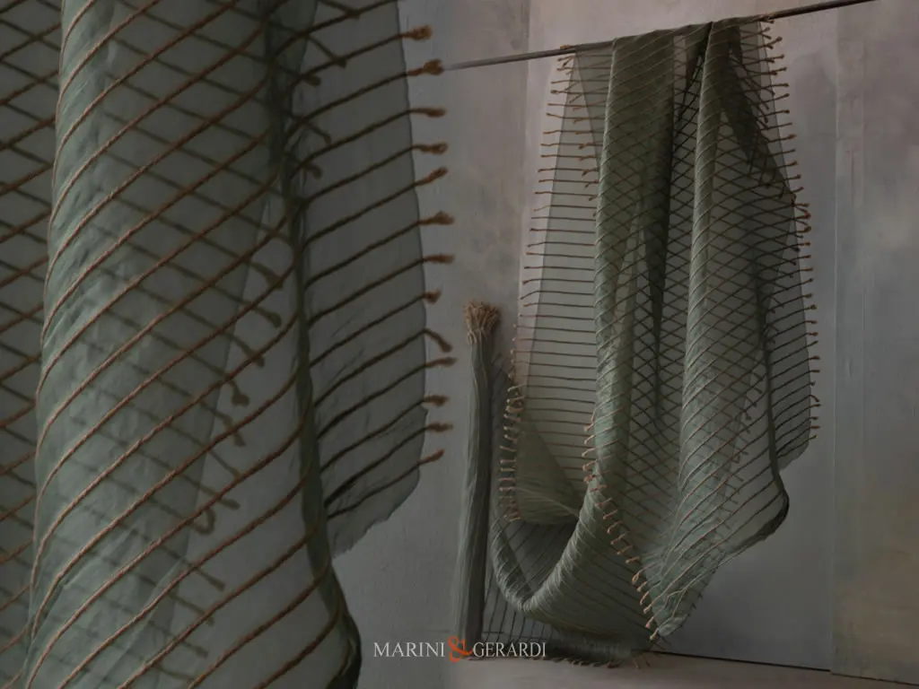 Tenda Organza In Seta Verde Olivo Solaria