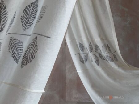 Tende Made In Italy Puro Lino Con Foglie Disegno Artigianale