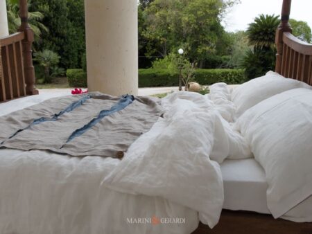 copripiumino bianco stropicciato lino grezzo naturale 2 tagli blu