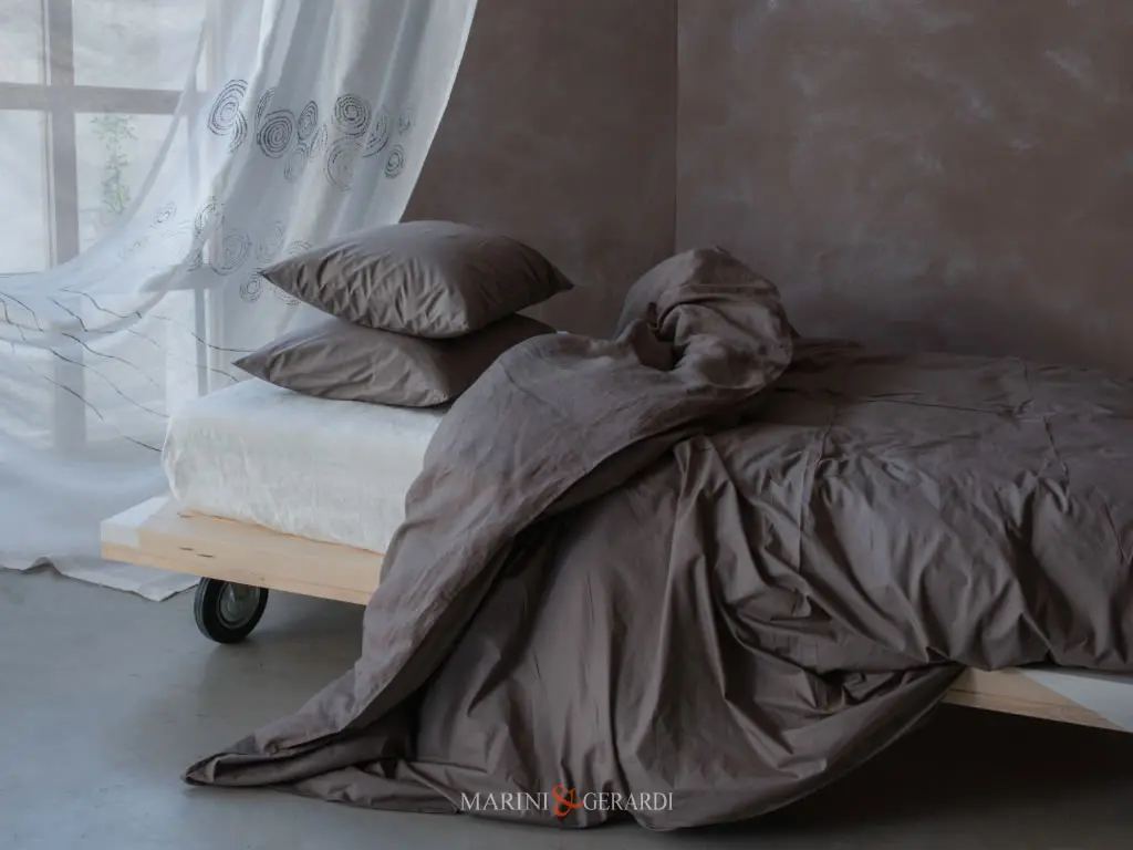 Copripiumino E Federa Cuscino Letto In Puro Cotone Noce 220 Fili