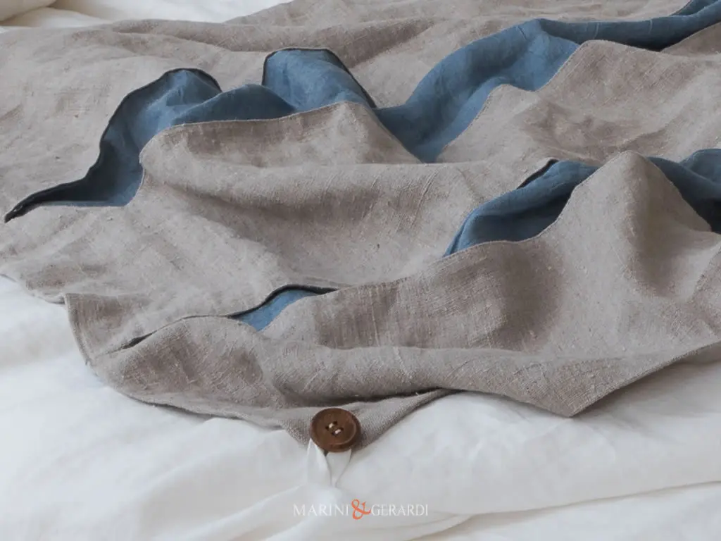 tessuto copripiumino matrimoniale lino grezzo naturale 3 tagli blu