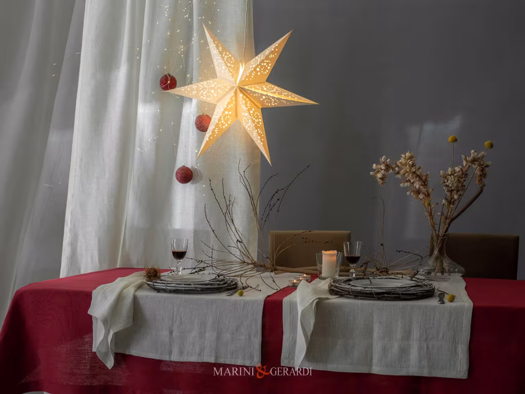 Tovaglia Di Natale Lino Rosso 2021 Tovaglioli Runner In Bianco