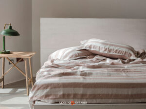 biancheria letto matrimoniale lino di lusso esclusiva righe rosa