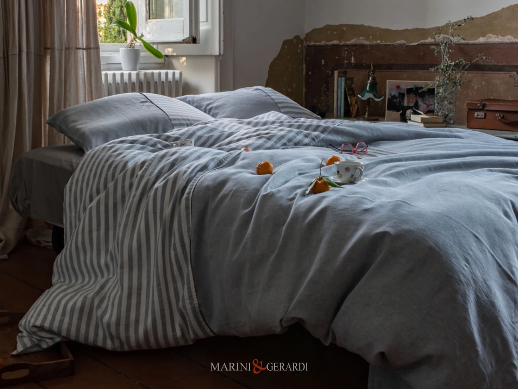 completo copripiumino matrimoniale lino tessuto in cotone