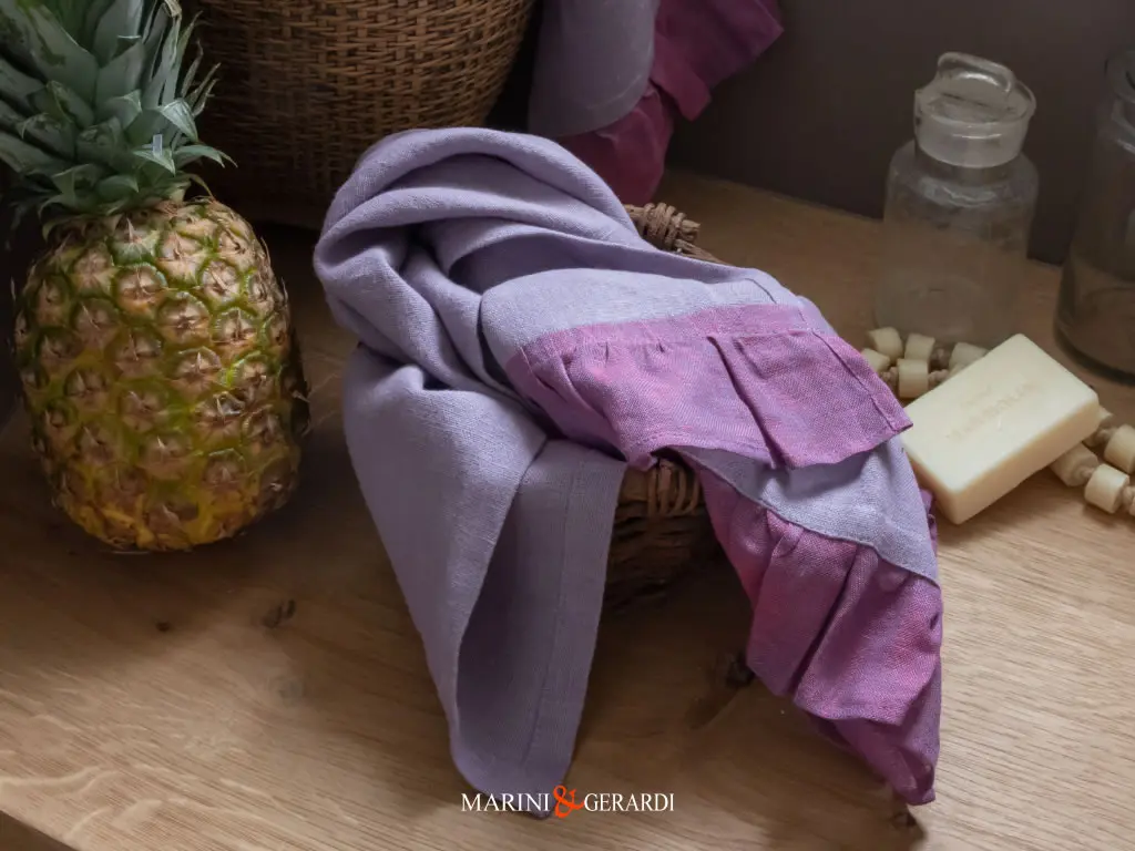 set asciugamani lino bagno glicine