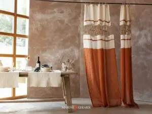 tende pregiate per interni soggiorno in lino arancio