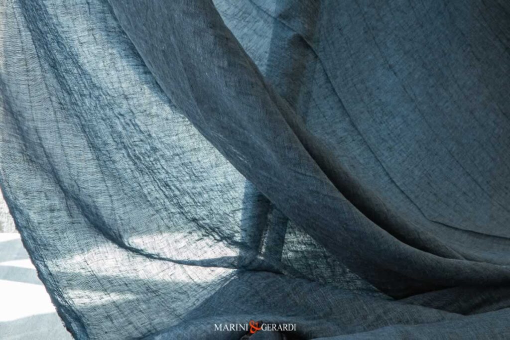 tessuto blu jeans in lino stropicciato tende su misura per interni