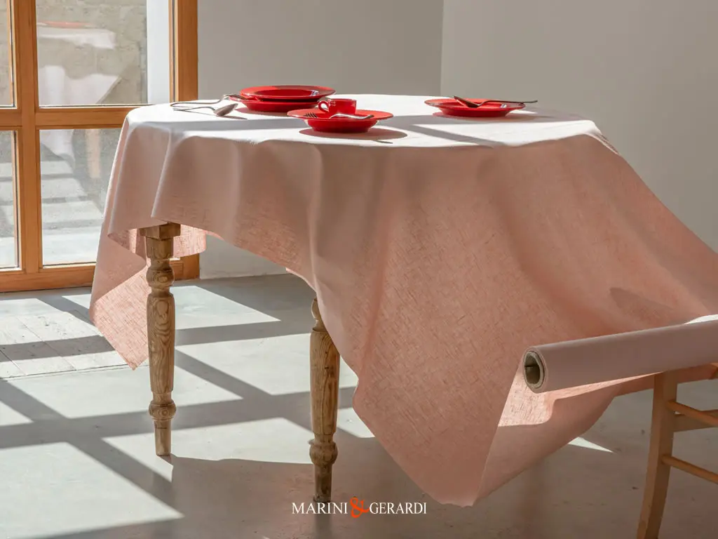 tovaglia antimacchia idrorepellente in lino rosa cipria