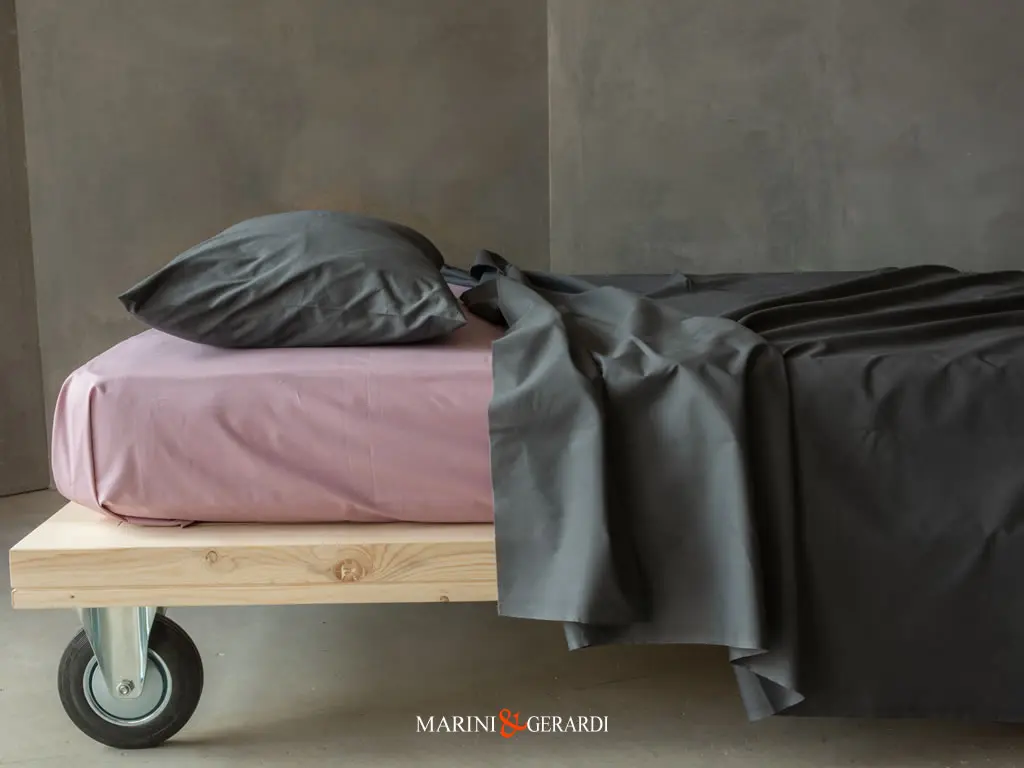 lenzuola percalle di cotone tinta unita rosa pesco grigio selce