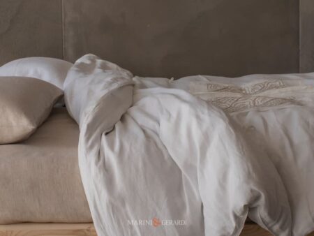 classic copripiumino matrimoniale bianco applicazione ricamata in lino