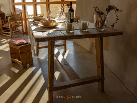 tavolo in legno massello shabby 8 posti con sedie